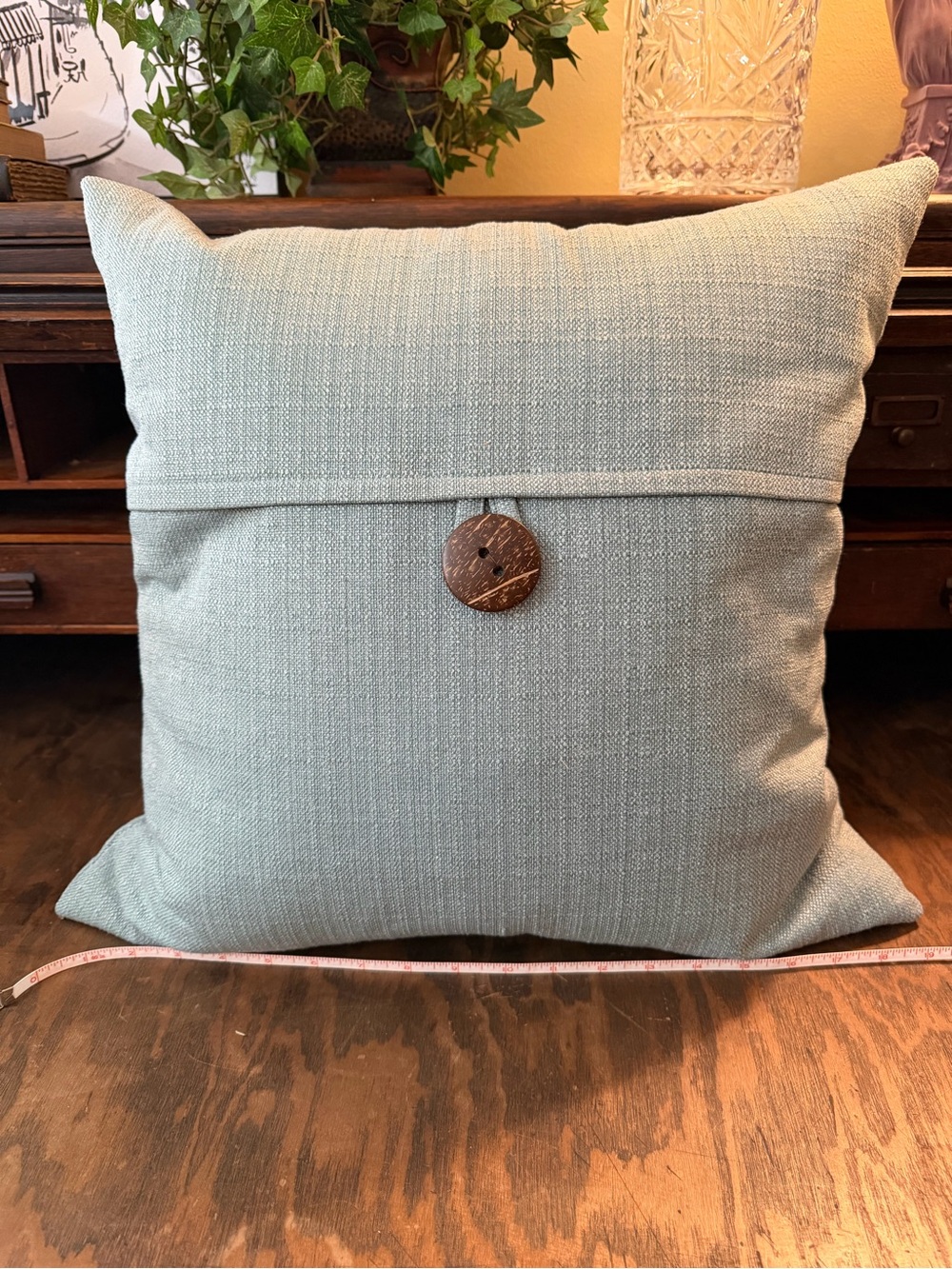 Aqua Turquoise 21x21 Throw Pillow Feather Filled Textured Coconut Button